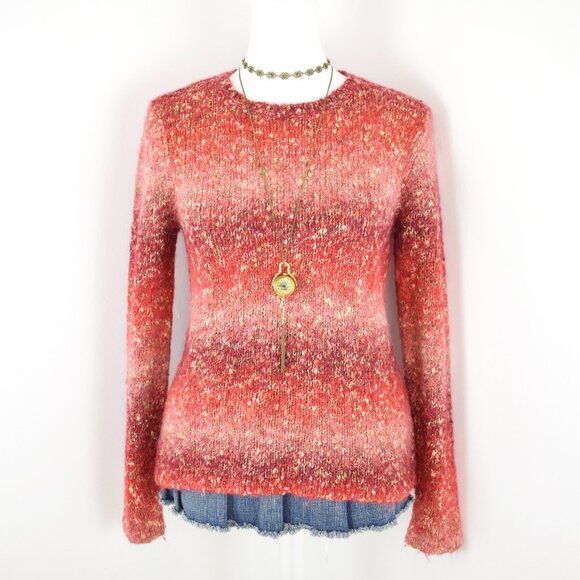 VTG 90s Y2K Talbots Red & Pink Ombre Speckled Fuzzy Knit Long Sleeve Sweater - Picture 4 of 7